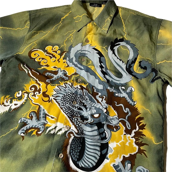 City Impact Mens Vintage Button Up Dragon Lightning Shirt‎ Size Medium - Picture 5 of 6